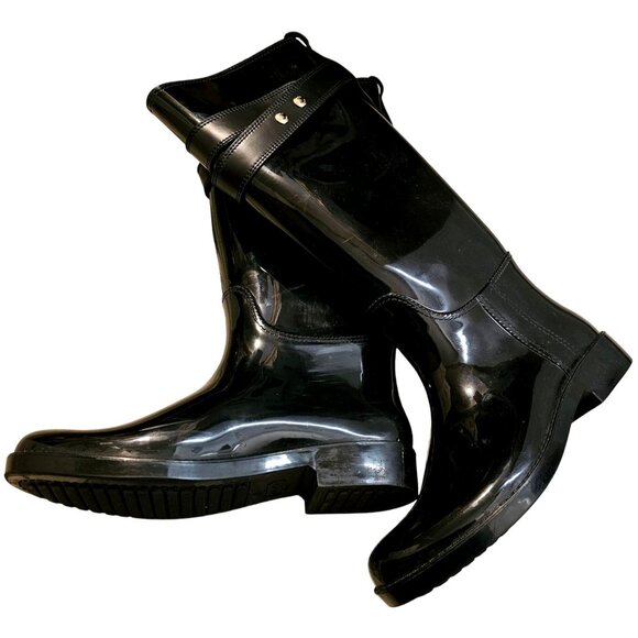 Coach Women's Black Rain Boots With Adjustable Strap - Size 8 - Picture 1 of 8